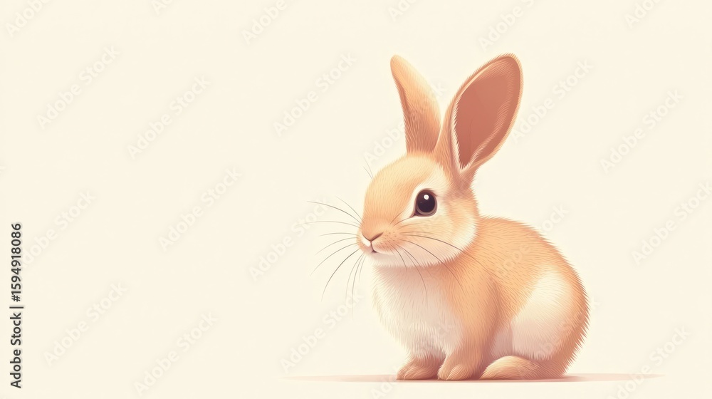 Fototapeta premium Cute cartoon rabbit, pastel colors, light background, digital art, children's book illustration
