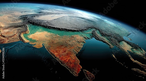 High-altitude illustration of the Indian subcontinent.
