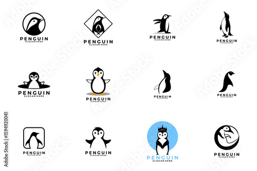 Cute penguin logo design collections. Penguin logo set