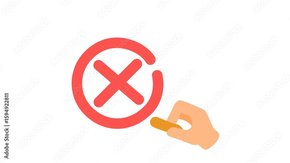Task canceled with a cross mark icon in a cartoon animation. Project ...