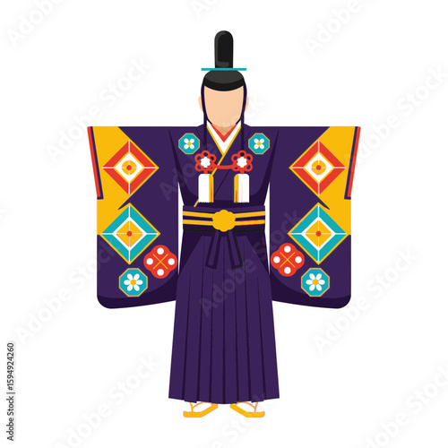 Person wearing traditional Kamigoromo kimono for Japanese festival Tanabata  
