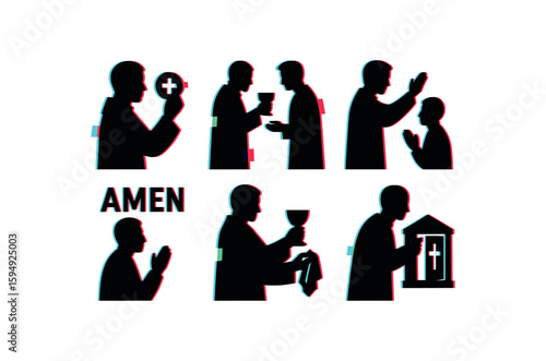 Religious ritual silhouettes: communion and prayer figures