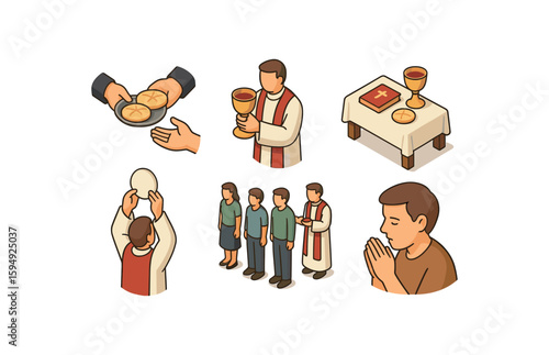 Illustration of christian communion and prayer traditions