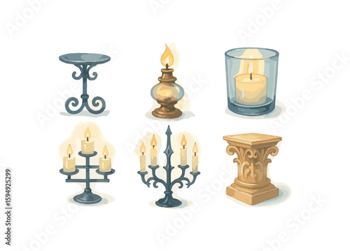 Watercolor candle holders collection - vintage, modern, classical designs
