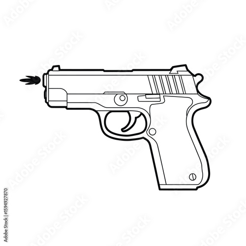Line drawing of a semi automatic pistol with an arrow pointing to the muzzle