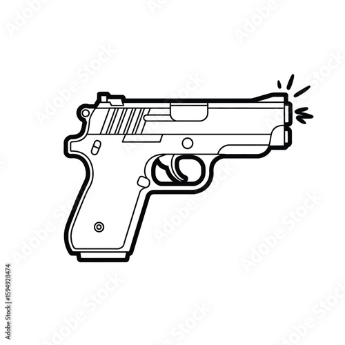 Handgun firing with muzzle flash illustration