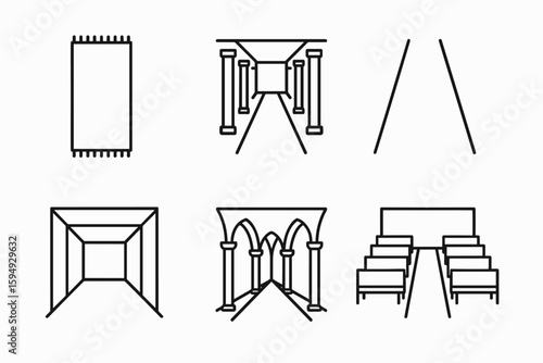 Geometric architectural symbols and patterns in black and white