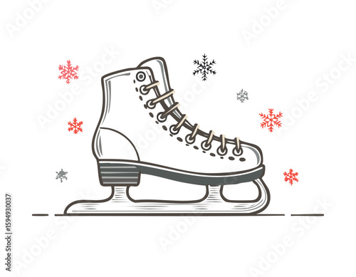 ice skates icon vector illustration.shoe, sport, boot, ice, illustration, skate, vector, winter, clip art, black and white, figure, foot, lace, leather, pair, footwear, skating, blade, celebration, 