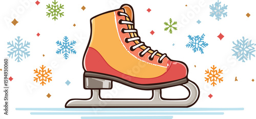 ice skates icon vector illustration.shoe, sport, boot, ice, illustration, skate, vector, winter, clip art, black and white, figure, foot, lace, leather, pair, footwear, skating, blade, celebration, 