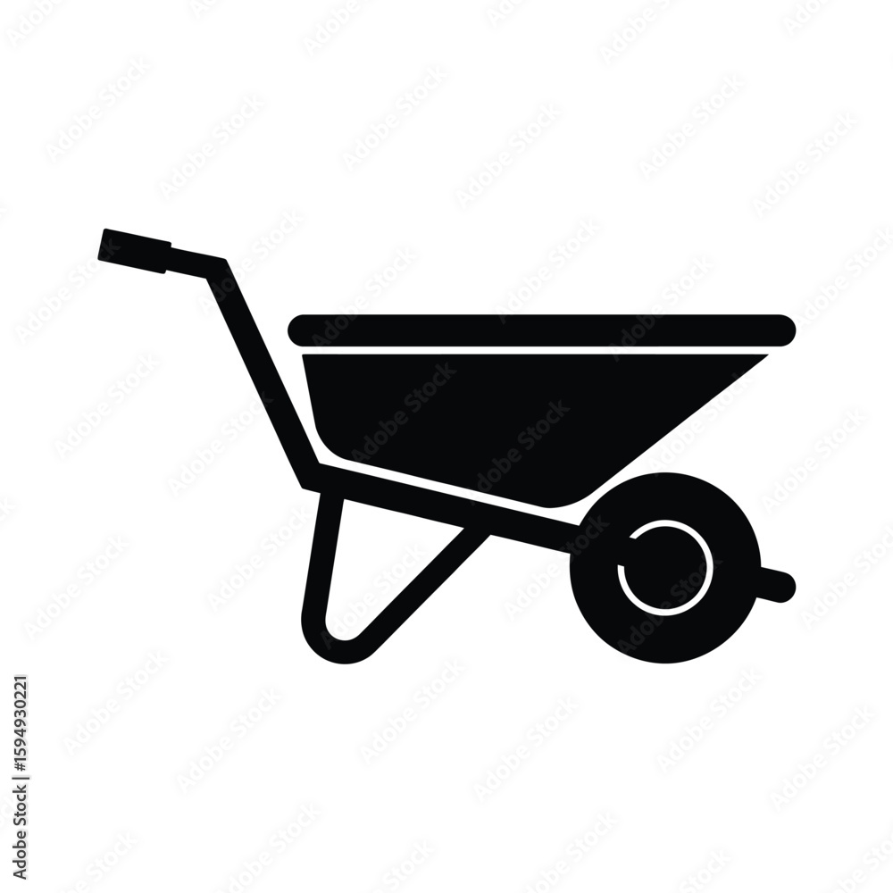 Simple black silhouette of a wheelbarrow Simple black silhouette of a wheelbarrow