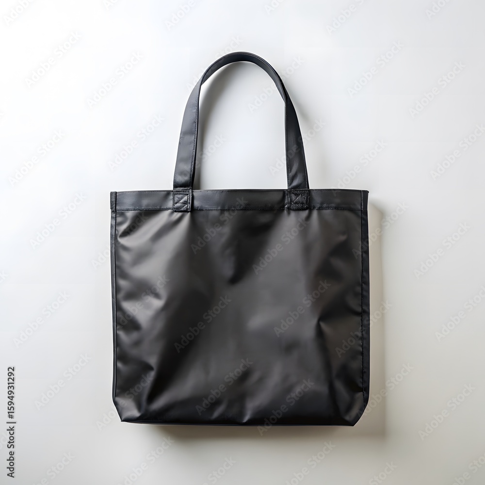 Naklejka premium Black fabric tote bag with black handles black bag