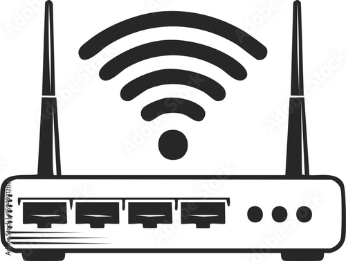 router with wifi symbol icon vector illustration.wi-fi, router, illustration, icon, vector, broadband, connect, cyberspace, electronic, firewall, link, net, networking, server, speed, system, 