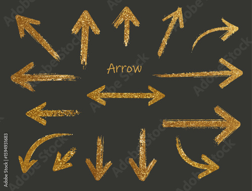 Set of arrows painted with gold spray paint
