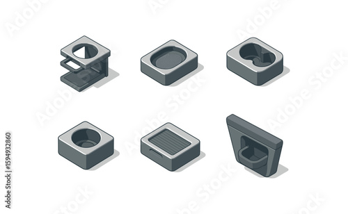Geometric gray concrete blocks design variations and shapes