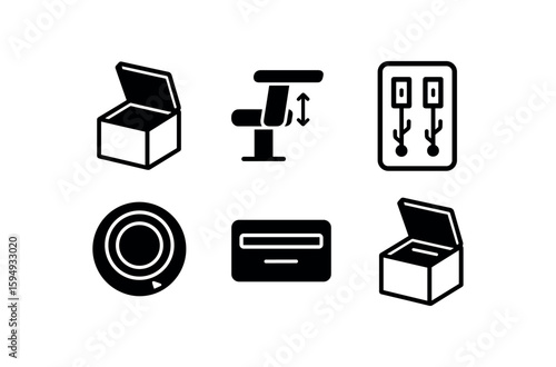 Isometric gray objects set including boxes and gadgets