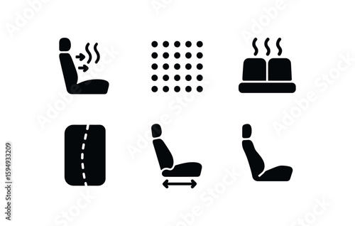 Car seat icons set with heating and cooling features