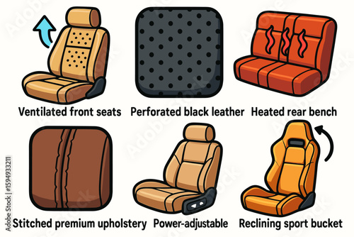 Modern black car seats collection with various designs