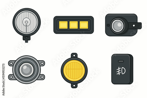 Various types of fog lights: round halogen, led, bumper-mounted, projector, yellow lens, switch-controlled
