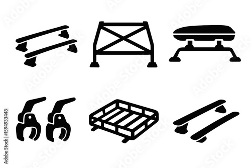 Black silhouette icons of industrial equipment and tools