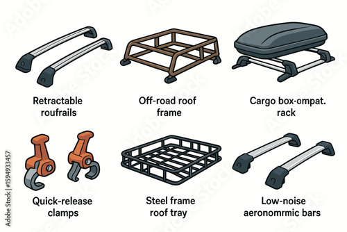 Car roof rack accessories and components for versatile vehicle storage solutions