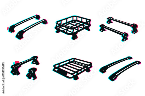 Car roof rack and cross bar set in red-blue 3d anaglyph effect