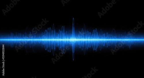 Blue sound wave or waveform on black background abstract visualization.