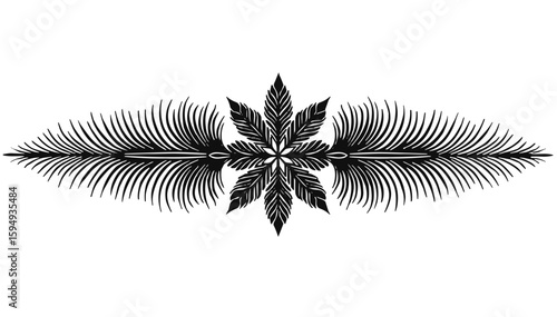 Horizontal palm branch pattern design featuring floral elements in a tropical style