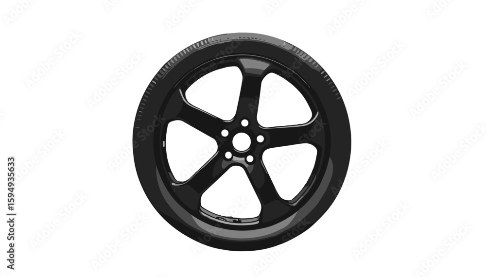 Fototapeta premium Car wheel design in a modern style showcasing a sleek rim and sporty appearance,
