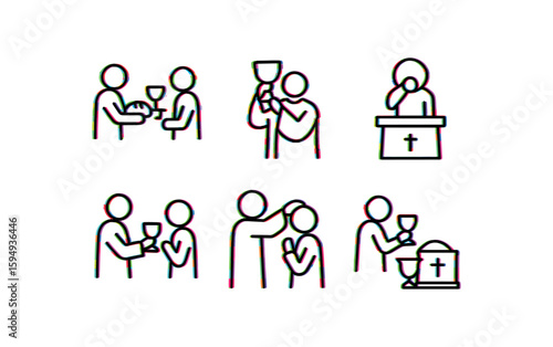 Icon set of religious rituals in christianity