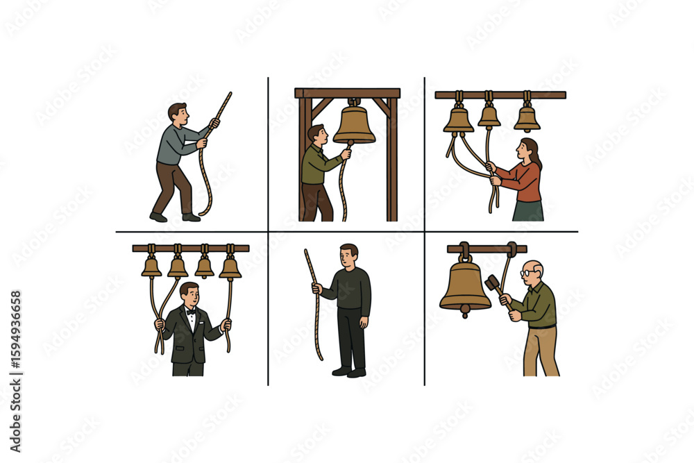 Obraz premium People of various backgrounds ringing different types of bells