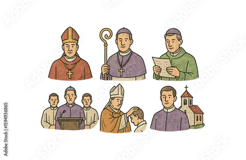 Illustrated roles of a bishop: archbishops, crosiers, pastoral letters, synod representatives