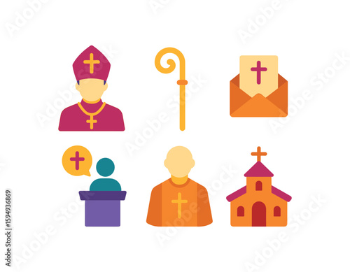 Religious symbols: bishop miters, clergy icons in christianity