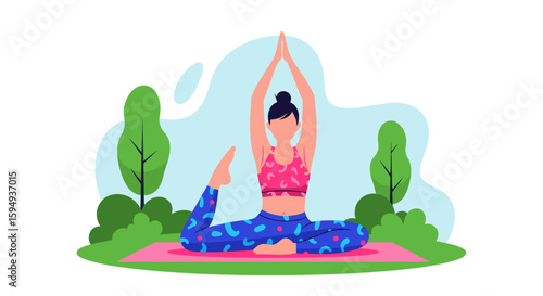 Woman doing yoga outdoors, perfect for wellness websites or brochures.