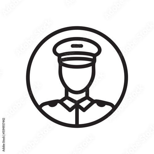 A simple black outline of a person in uniform within a circle.
