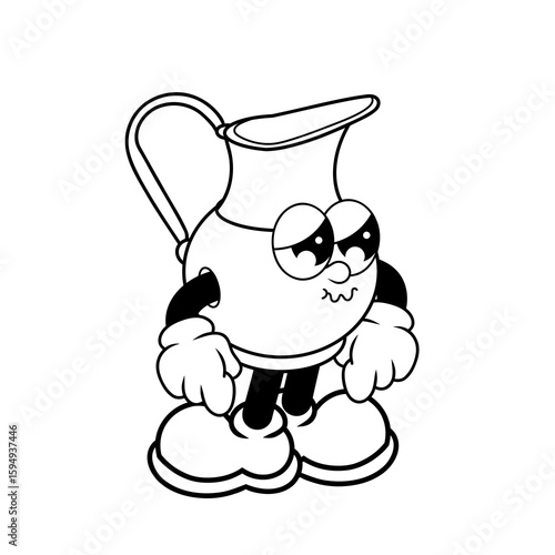 Retro character design of sad pitcher outline