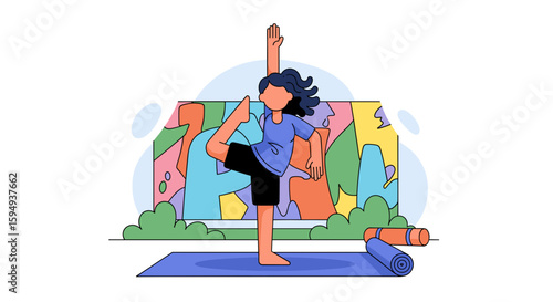 Yoga Illustration: Person Doing Natarajasana Pose, Perfect for Wellness Websites and Brochures