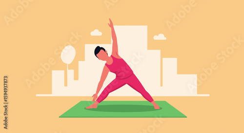 Person doing yoga outdoors, vector illustration for health and wellness websites or brochures.