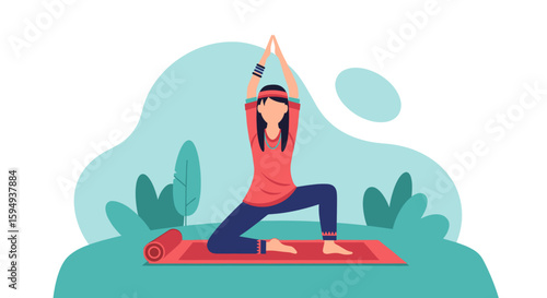 Woman practicing yoga outdoors, perfect for wellness websites or brochures.