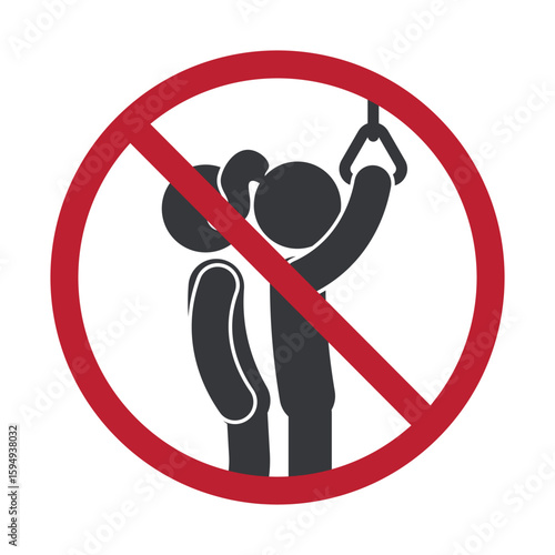 Isolated prohibition sign against inappropriate touching in public transportation, awareness, and prevention of harassment on bus, subway, and train.