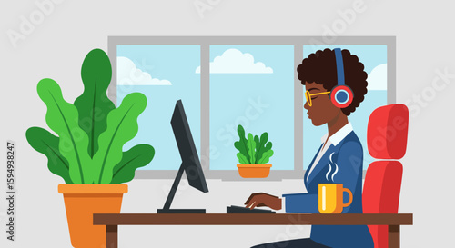 African American woman working from home, ideal for remote work and productivity blogs.