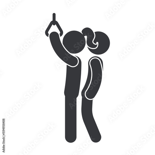 Isolated pictogram pervert behavior in public transportation, symbolizing respect, safety, and the importance of preventing harassment in bus or train.