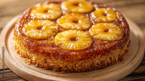 Wallpaper Mural Golden Pineapple Upside-Down Cake on Wooden Plate Torontodigital.ca