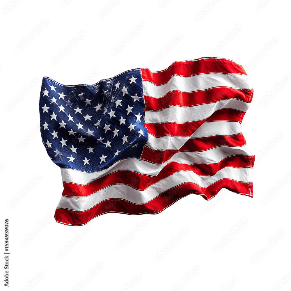 Obraz premium American flag waving proudly stars and stripes patriotism USA symbol, isolated on transparent background, perfect cutout, PNG