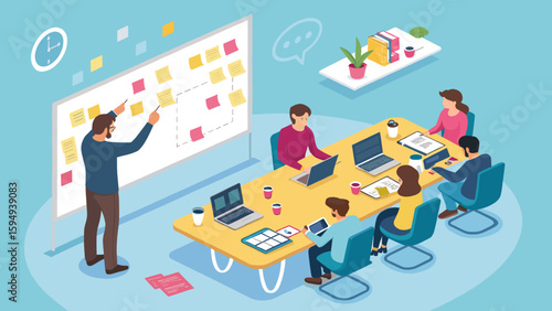 Team brainstorming session, perfect for project management or teamwork presentations.
