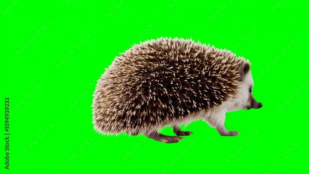 Hedgehog scuttles with rippling spines ? chroma key, no close-up Hedgehog scuttles with rippling spines ? chroma key, no close-up