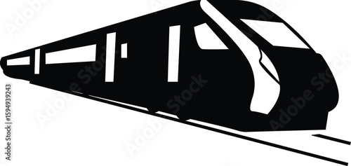 black train on tracks, side view clip art preview