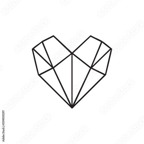 A geometric line icon depicting a faceted heart shape.