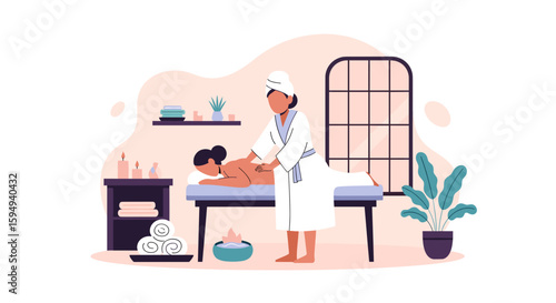 Spa Day: Illustration of a relaxing massage for wellness brochures and websites.