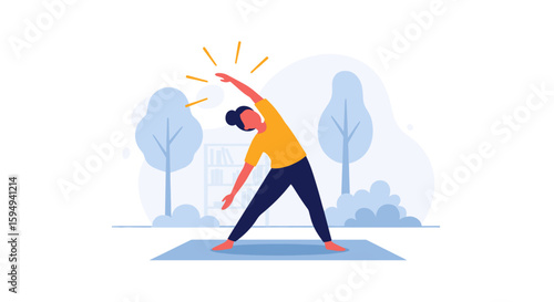 Woman doing yoga outdoors, perfect for wellness websites or brochures.