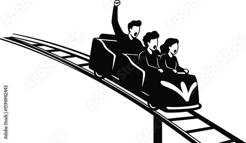 Exciting Roller Coaster Ride with Friends Vector Illustration in Amusement Park Atmosphere